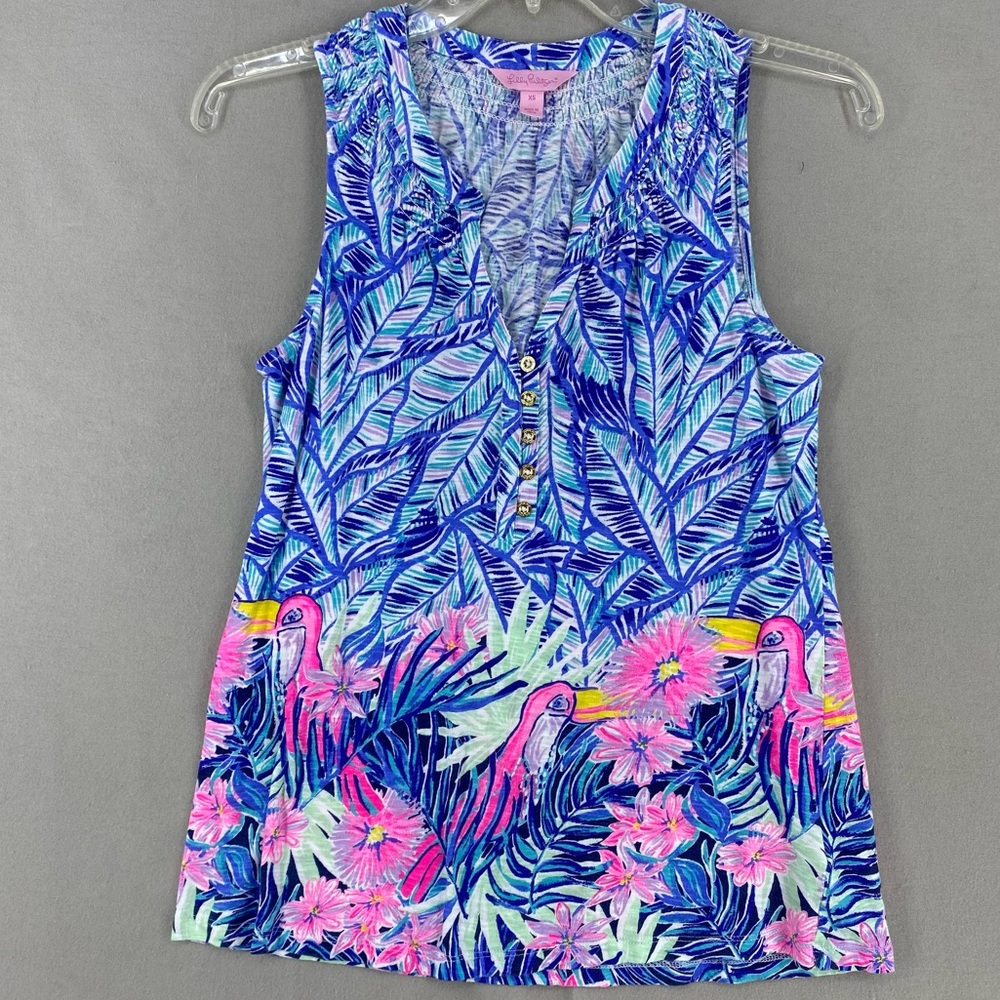 XS LILLY PULITZER Essie Top Bennet Blue Lets Mango TANK SHIRT 29807